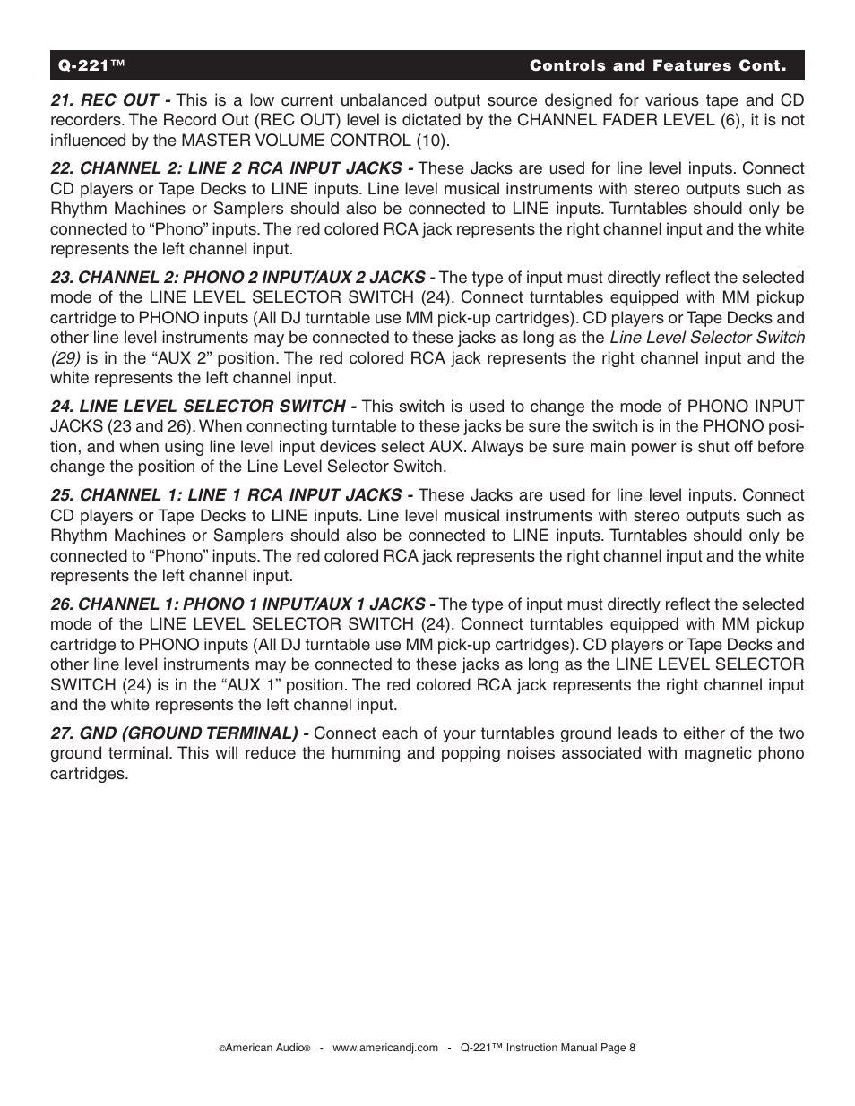 American Audio Q-221 User Manual | Page 8 / 14