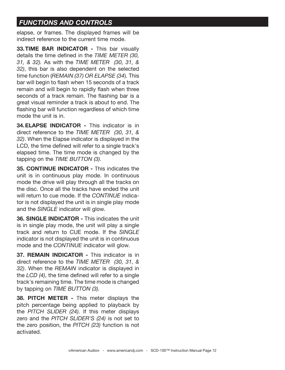 Functions and controls | American Audio SCD-100 User Manual | Page 12 / 24