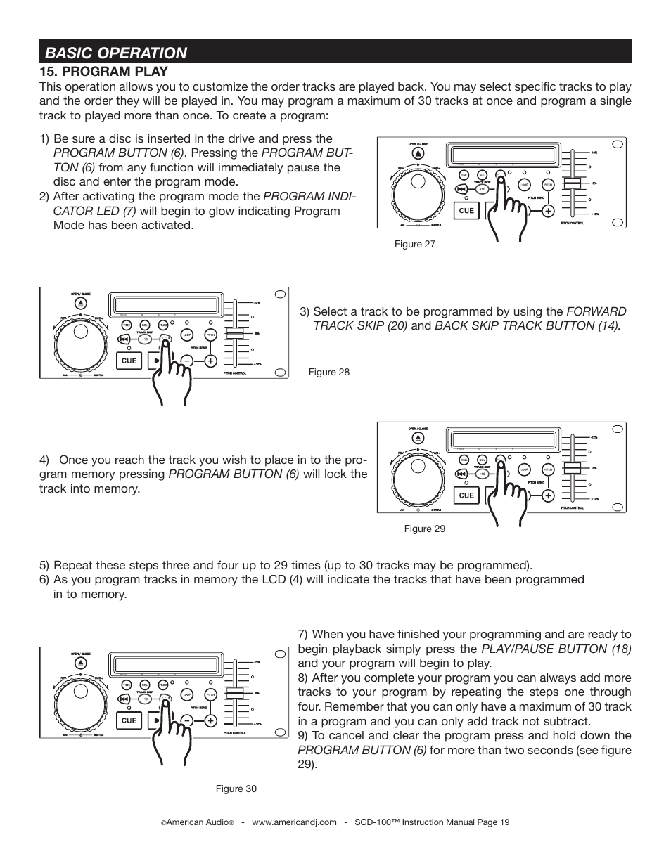 Basic operation, Program play, Figure 27 | Figure 29 figure 28, Figure 30, American audio | American Audio SCD-100 User Manual | Page 19 / 24