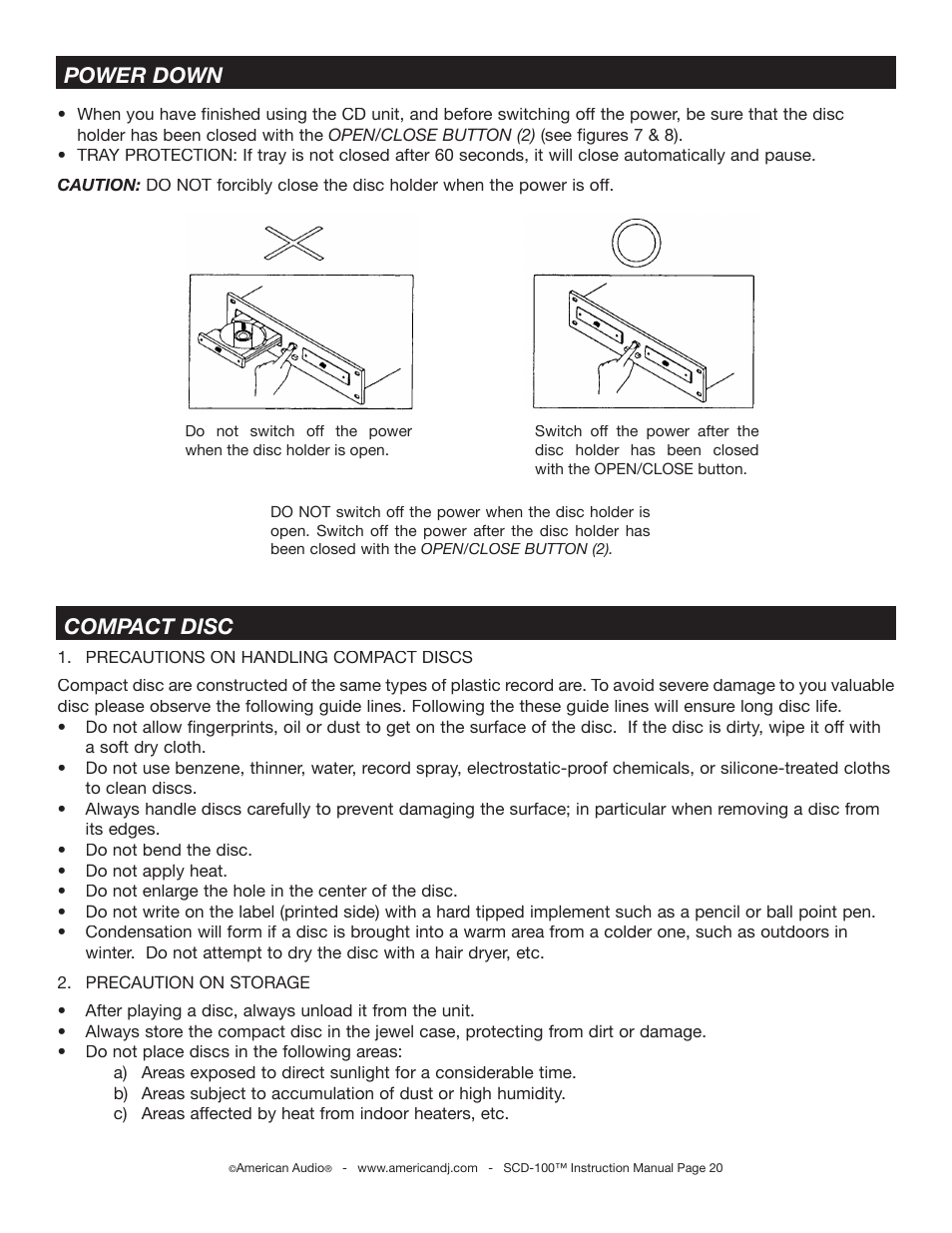 Power down compact disc | American Audio SCD-100 User Manual | Page 20 / 24