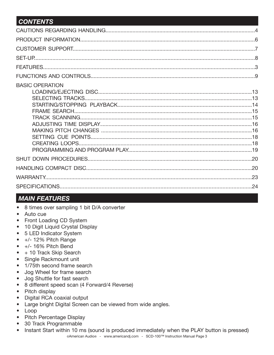 American Audio SCD-100 User Manual | Page 3 / 24