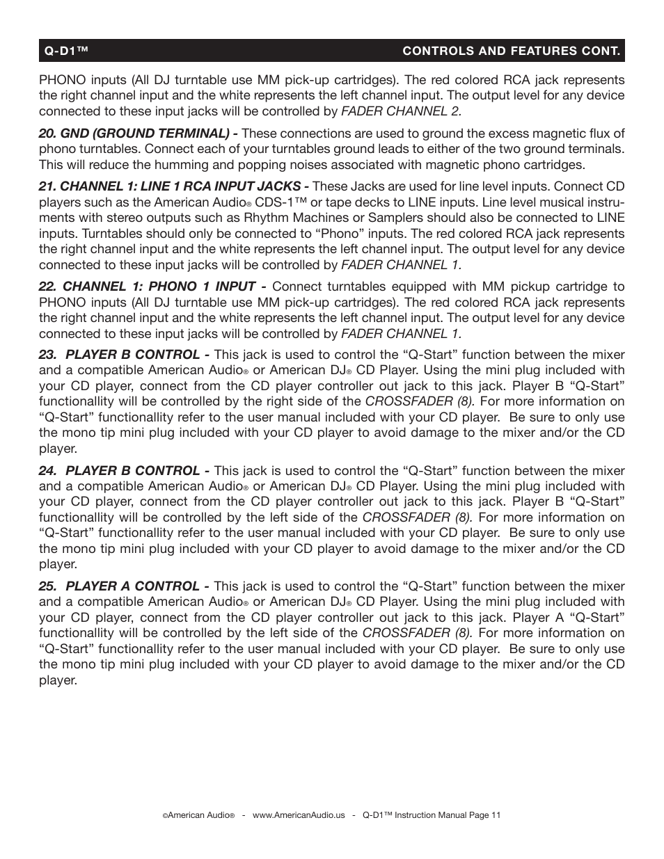 American Audio Q-D1 User Manual | Page 11 / 17