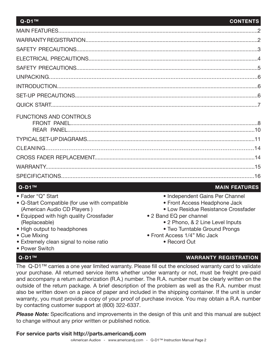 American Audio Q-D1 User Manual | Page 2 / 17