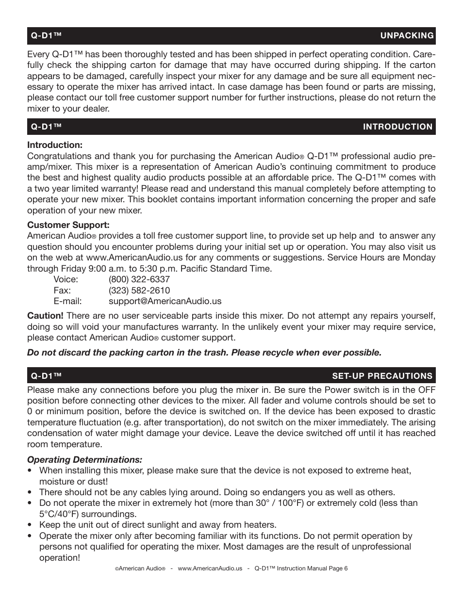 American Audio Q-D1 User Manual | Page 6 / 17