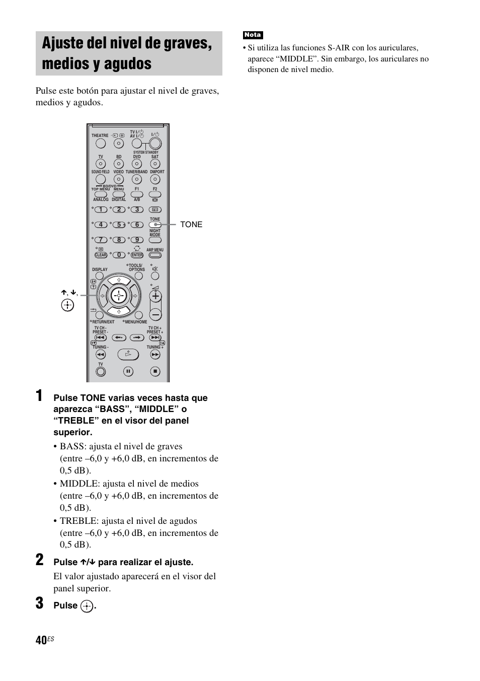 Ajuste del nivel de graves, medios y agudos, Ajuste del nivel de graves, medios y, Agudos | Pulse x / x para realizar el ajuste, Pulse | Sony HT-IS100 User Manual | Page 126 / 172