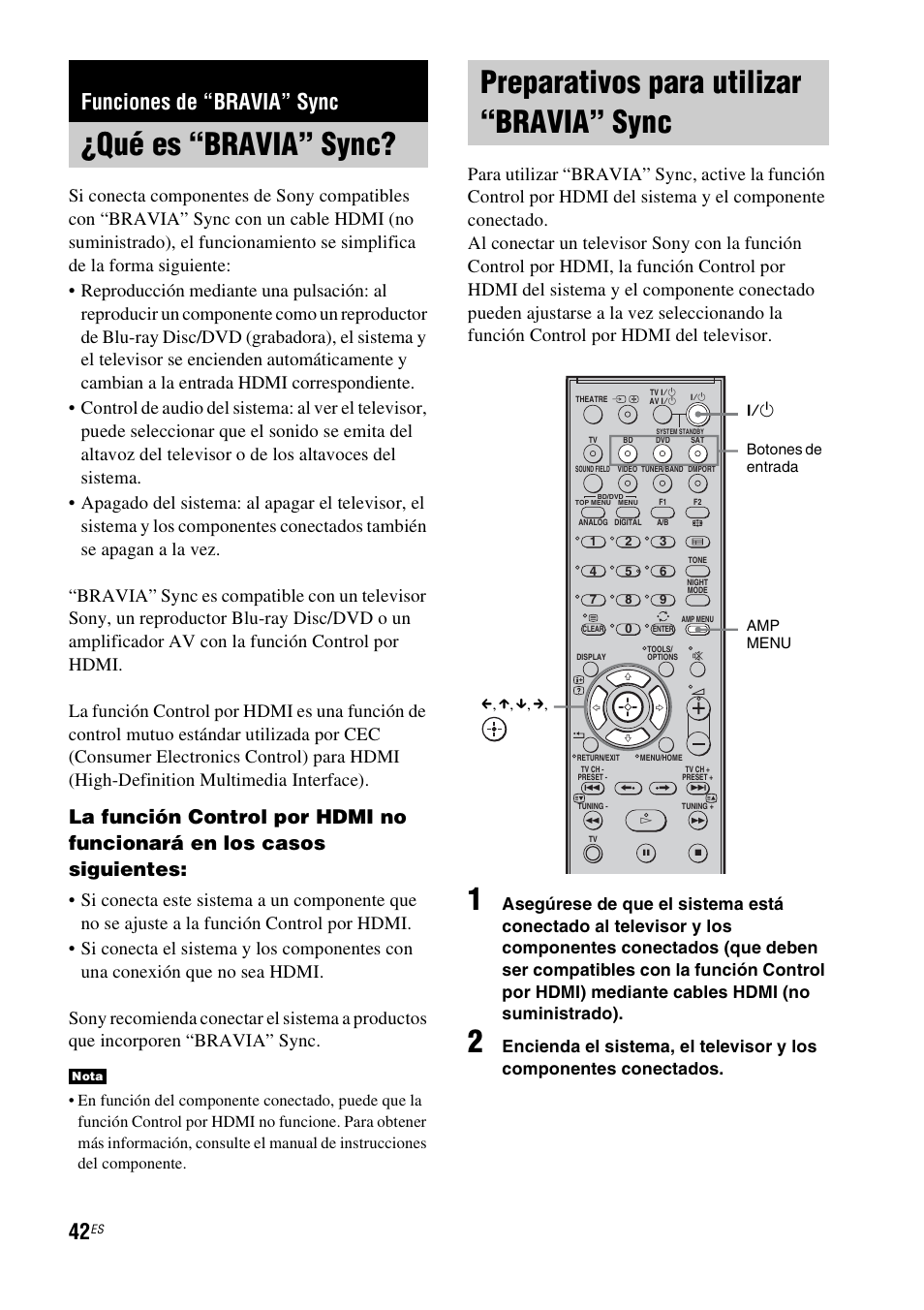 Funciones de “bravia” sync, Qué es “bravia” sync, Preparativos para utilizar “bravia” sync | Sync | Sony HT-IS100 User Manual | Page 128 / 172