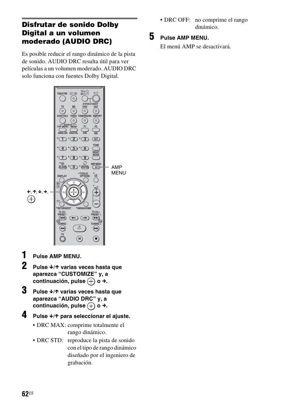 El menú amp se desactivará, Pulse amp menu, Pulse | Pulse x/x para seleccionar el ajuste | Sony HT-IS100 User Manual | Page 148 / 172