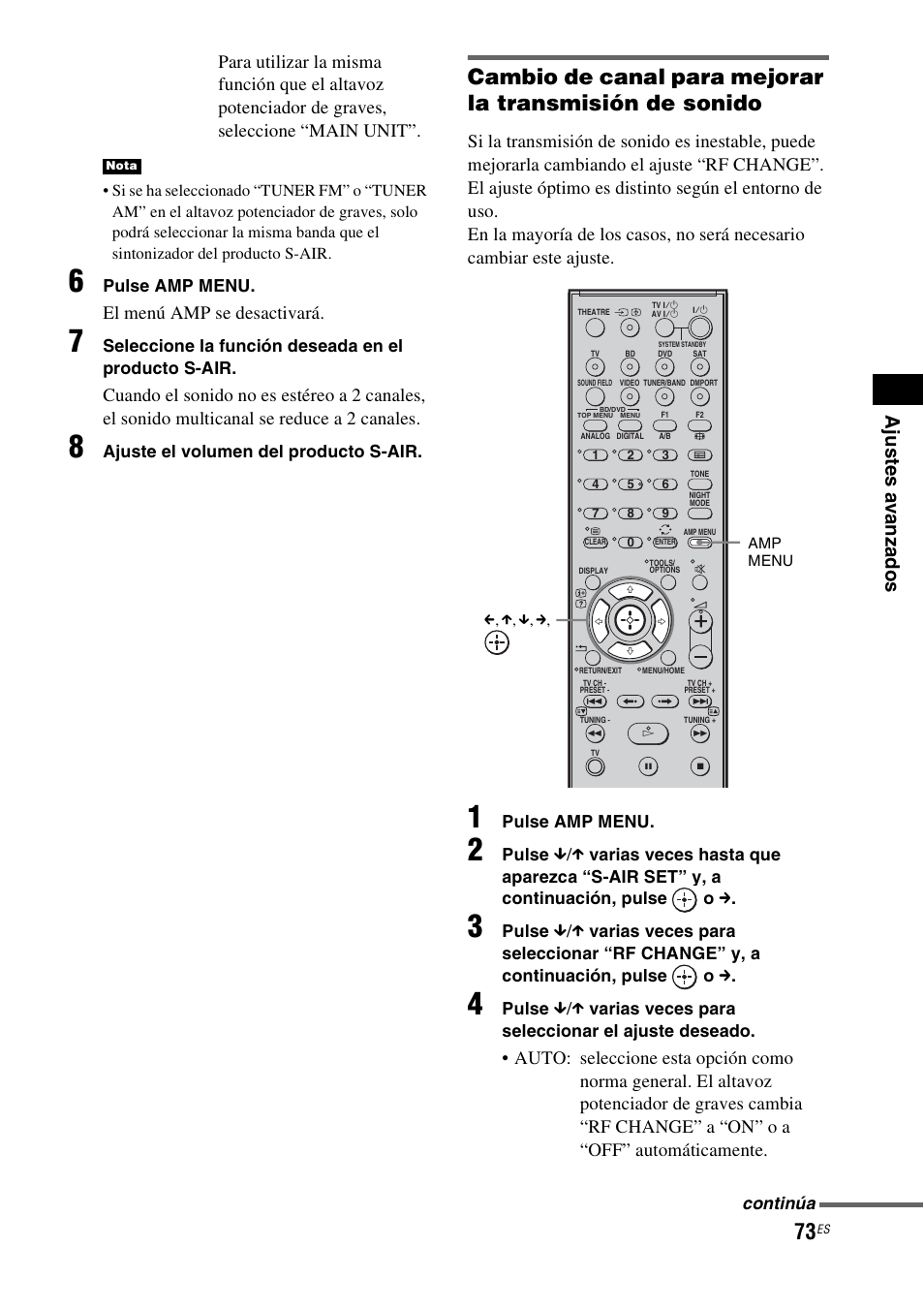 El menú amp se desactivará | Sony HT-IS100 User Manual | Page 159 / 172