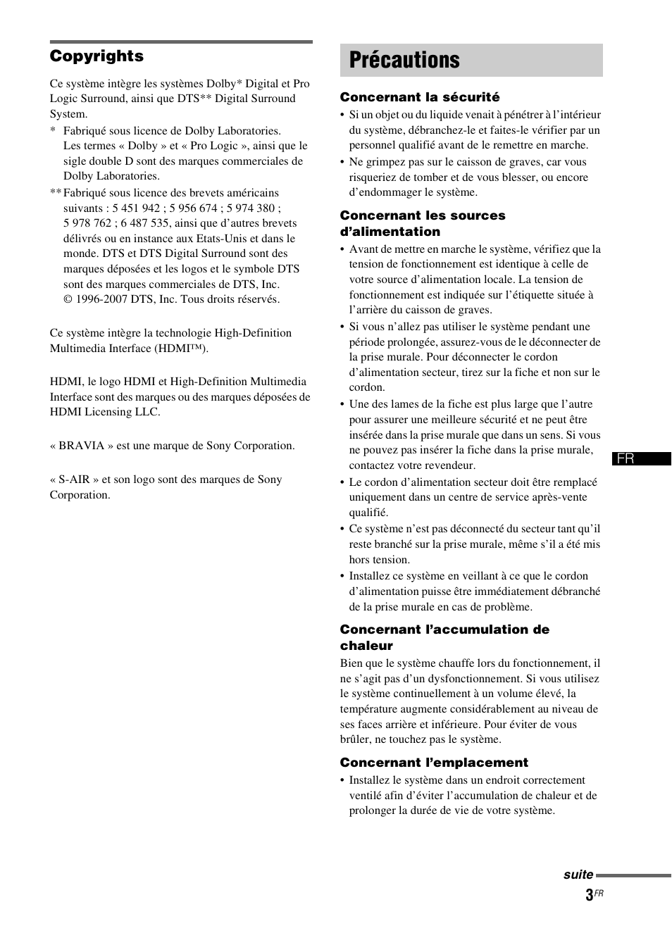 Précautions, Copyrights | Sony HT-IS100 User Manual | Page 3 / 172