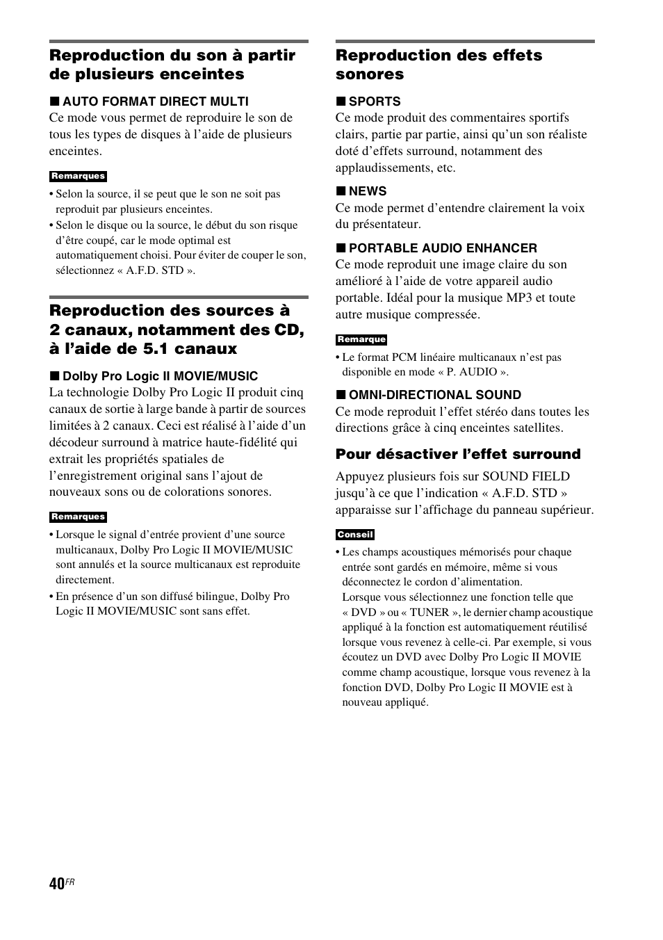 Reproduction des effets sonores | Sony HT-IS100 User Manual | Page 40 / 172