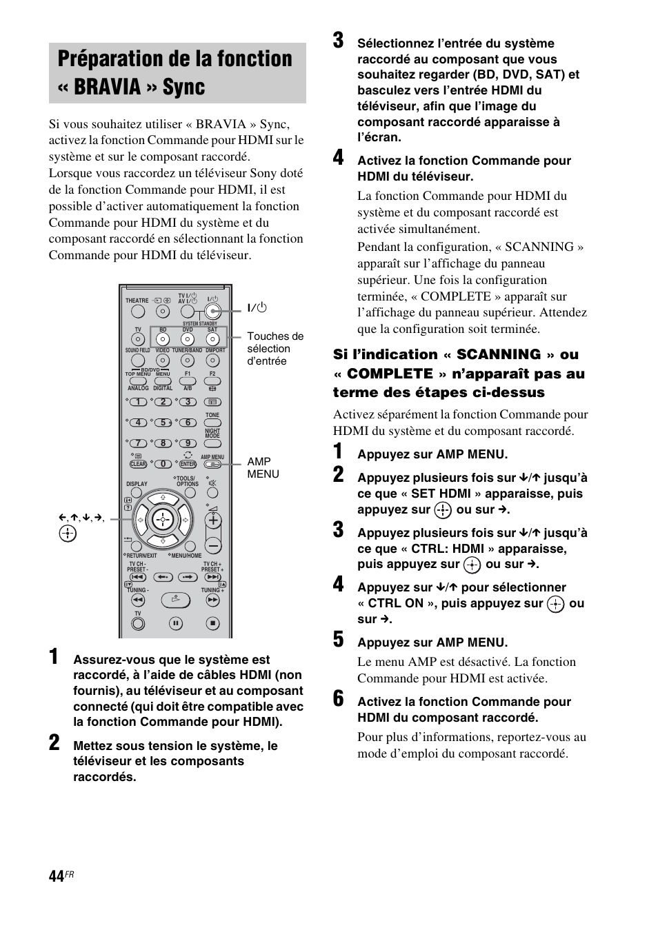 Préparation de la fonction « bravia » sync, Préparation de la fonction « bravia, Sync | Sony HT-IS100 User Manual | Page 44 / 172