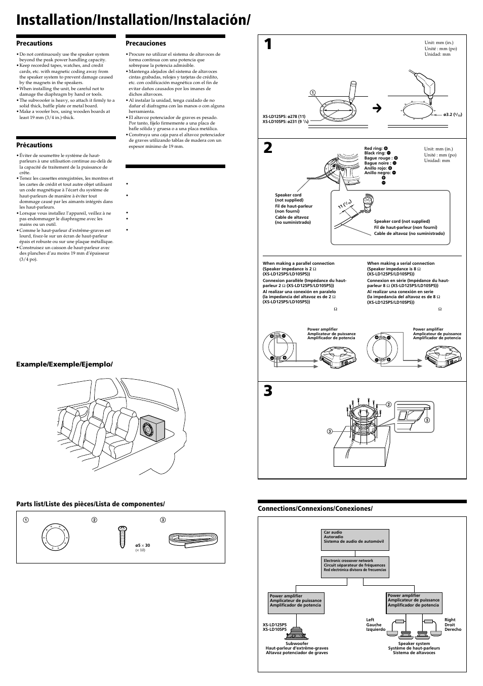 Installation/installation/instalación/ 安裝 | Sony XS-LD105P5 User Manual | Page 2 / 2