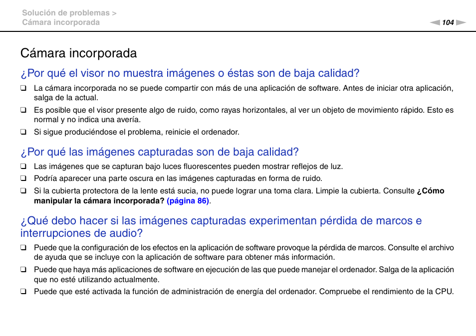 Cámara incorporada | Sony VPCW11S1E User Manual | Page 104 / 127