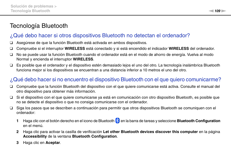 Tecnología bluetooth | Sony VPCW11S1E User Manual | Page 109 / 127