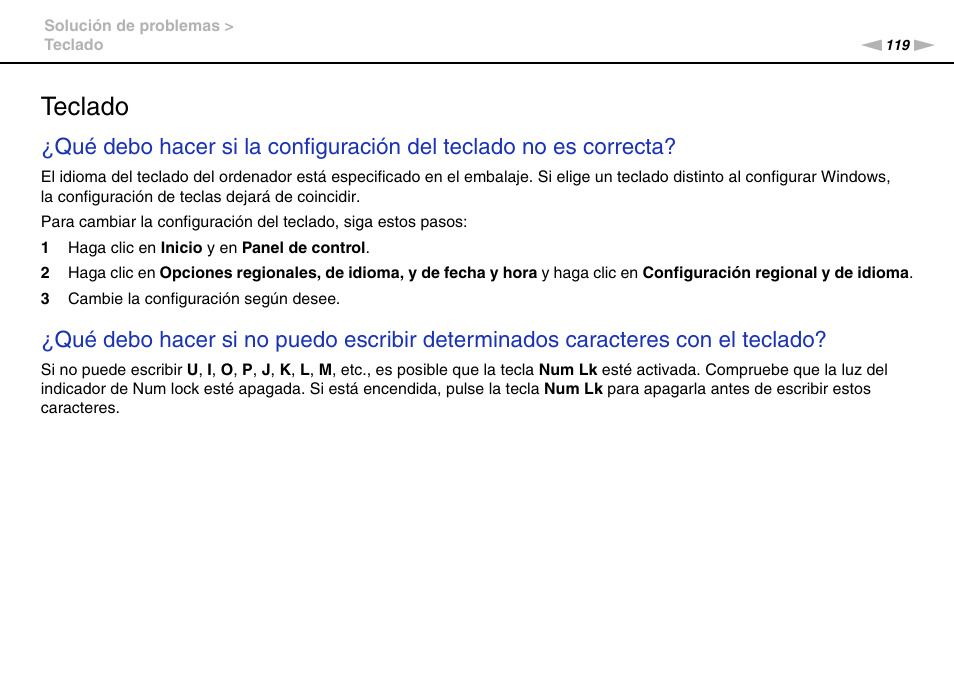 Teclado | Sony VPCW11S1E User Manual | Page 119 / 127