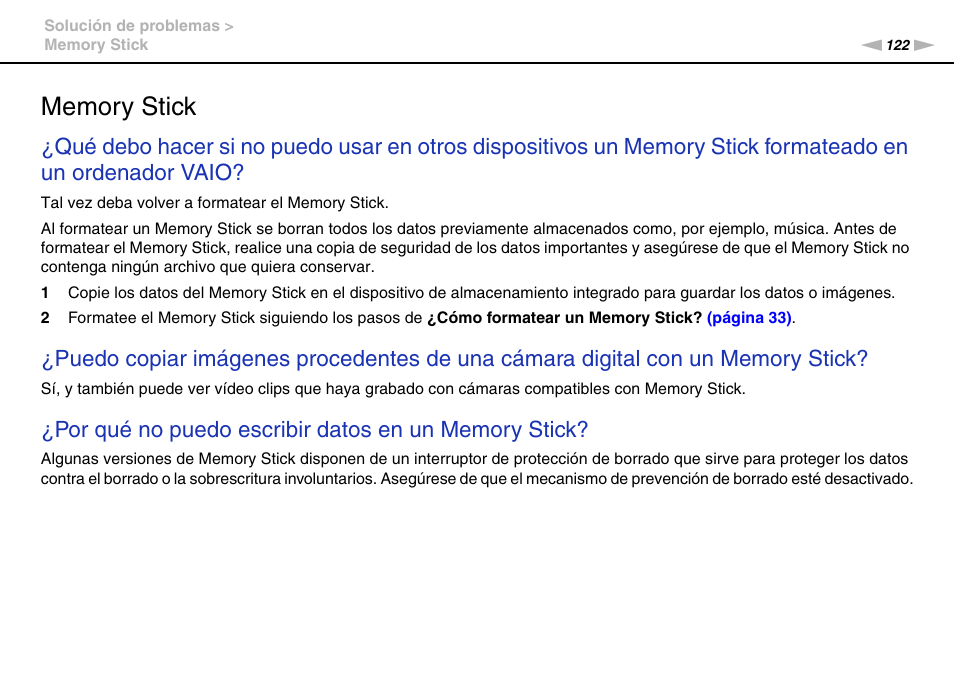 Memory stick | Sony VPCW11S1E User Manual | Page 122 / 127