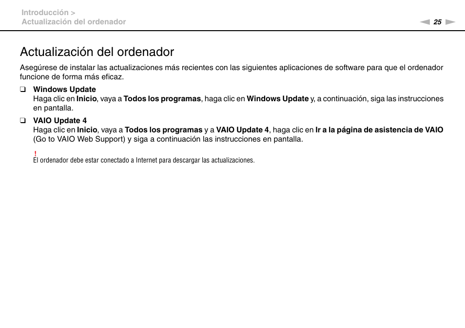 Actualización del ordenador | Sony VPCW11S1E User Manual | Page 25 / 127