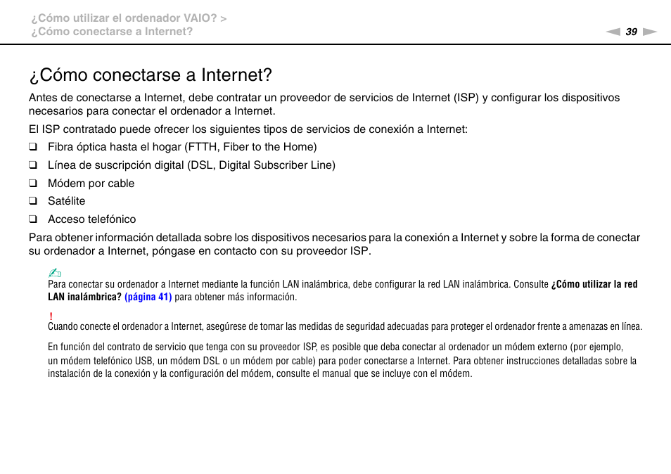 Cómo conectarse a internet | Sony VPCW11S1E User Manual | Page 39 / 127