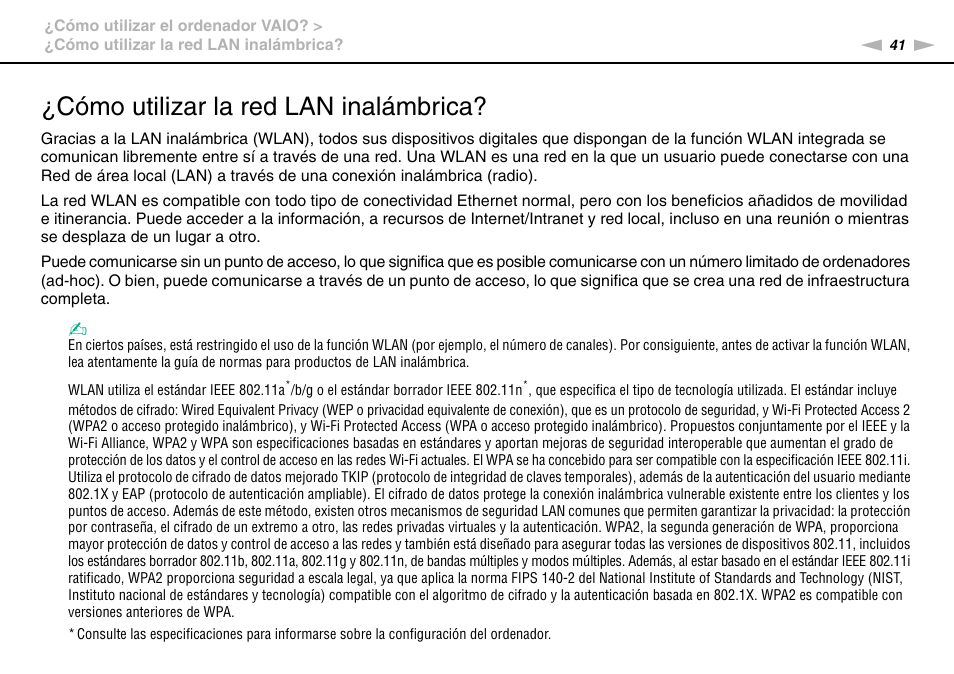 Cómo utilizar la red lan inalámbrica, Para | Sony VPCW11S1E User Manual | Page 41 / 127