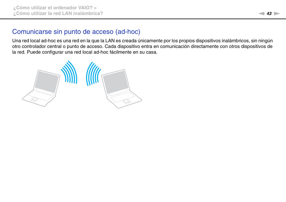 Comunicarse sin punto de acceso (ad-hoc) | Sony VPCW11S1E User Manual | Page 43 / 127