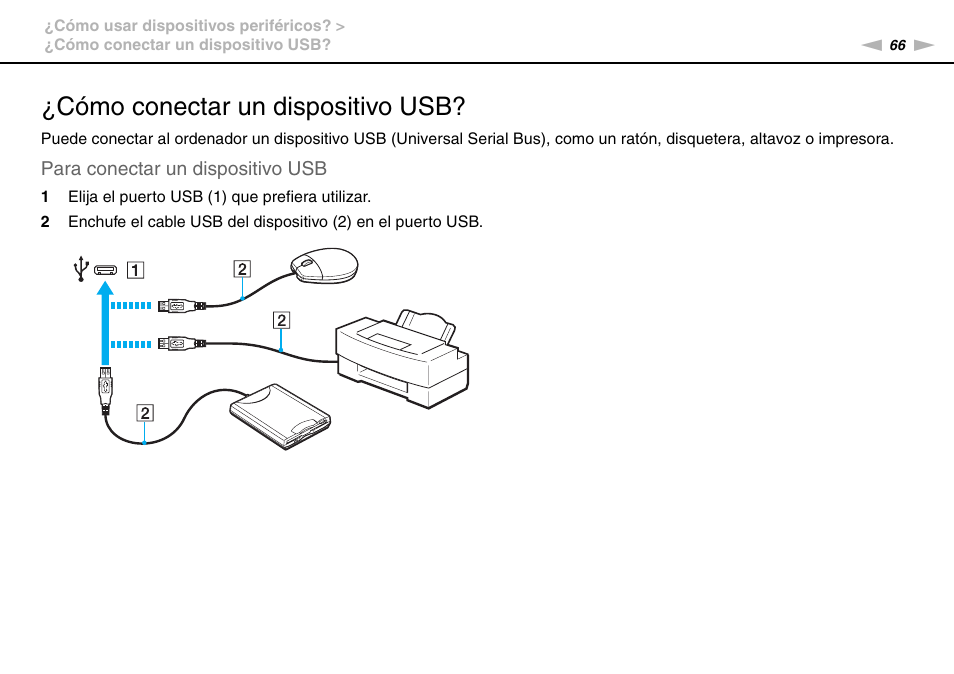 Cómo conectar un dispositivo usb | Sony VPCW11S1E User Manual | Page 66 / 127