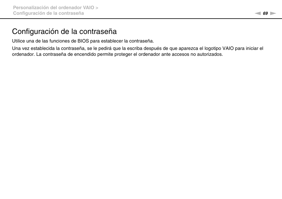 Configuración de la contraseña | Sony VPCW11S1E User Manual | Page 69 / 127