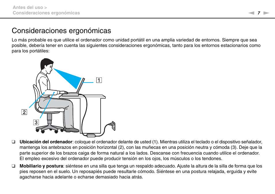 Consideraciones ergonómicas | Sony VPCW11S1E User Manual | Page 7 / 127