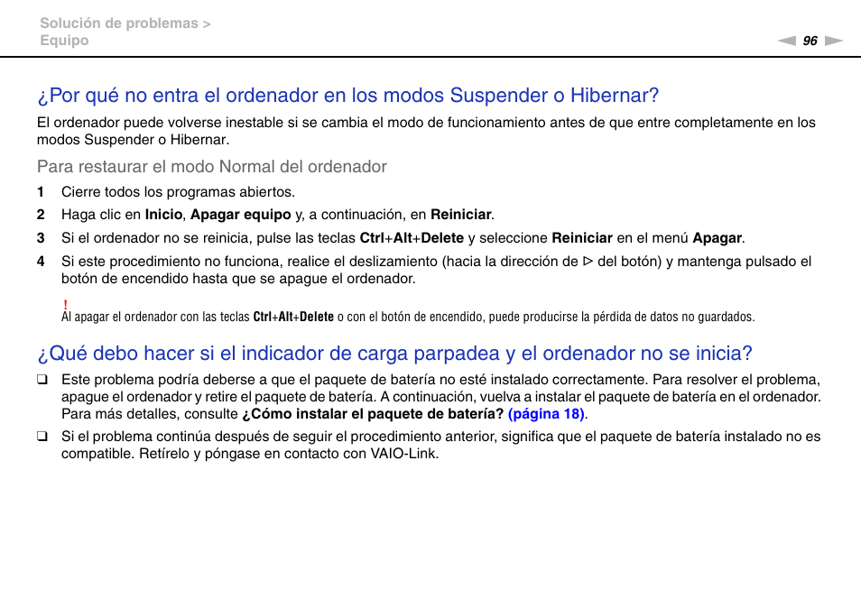 Para restaurar el modo normal del ordenador | Sony VPCW11S1E User Manual | Page 96 / 127