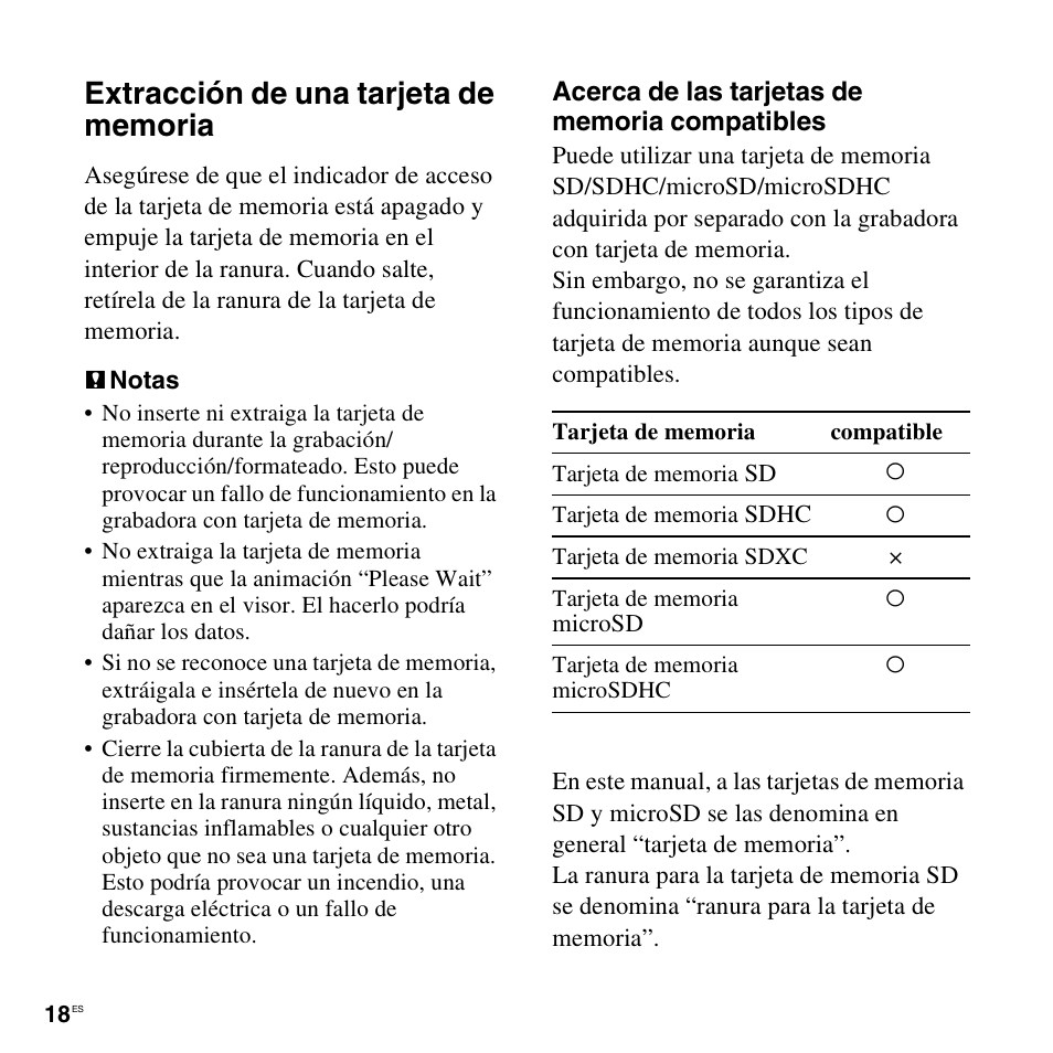 Extracción de una tarjeta de memoria | Sony ICD-LX30 User Manual | Page 18 / 63