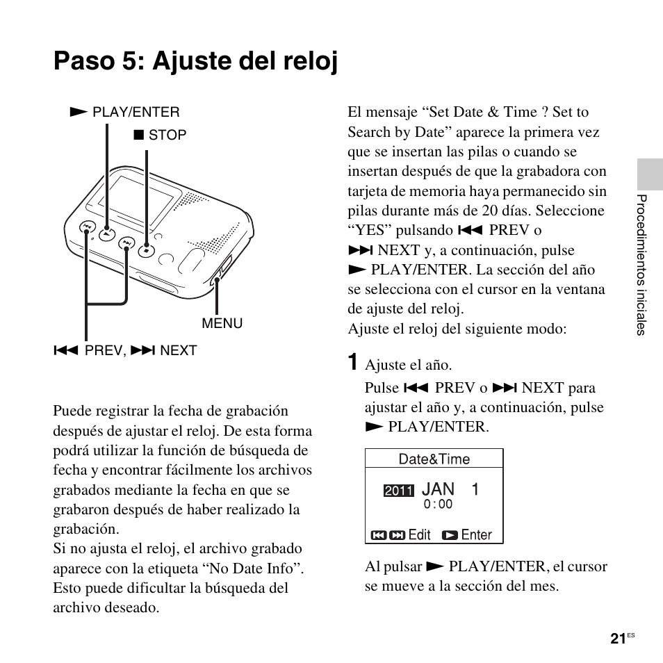 Paso 5: ajuste del reloj | Sony ICD-LX30 User Manual | Page 21 / 63