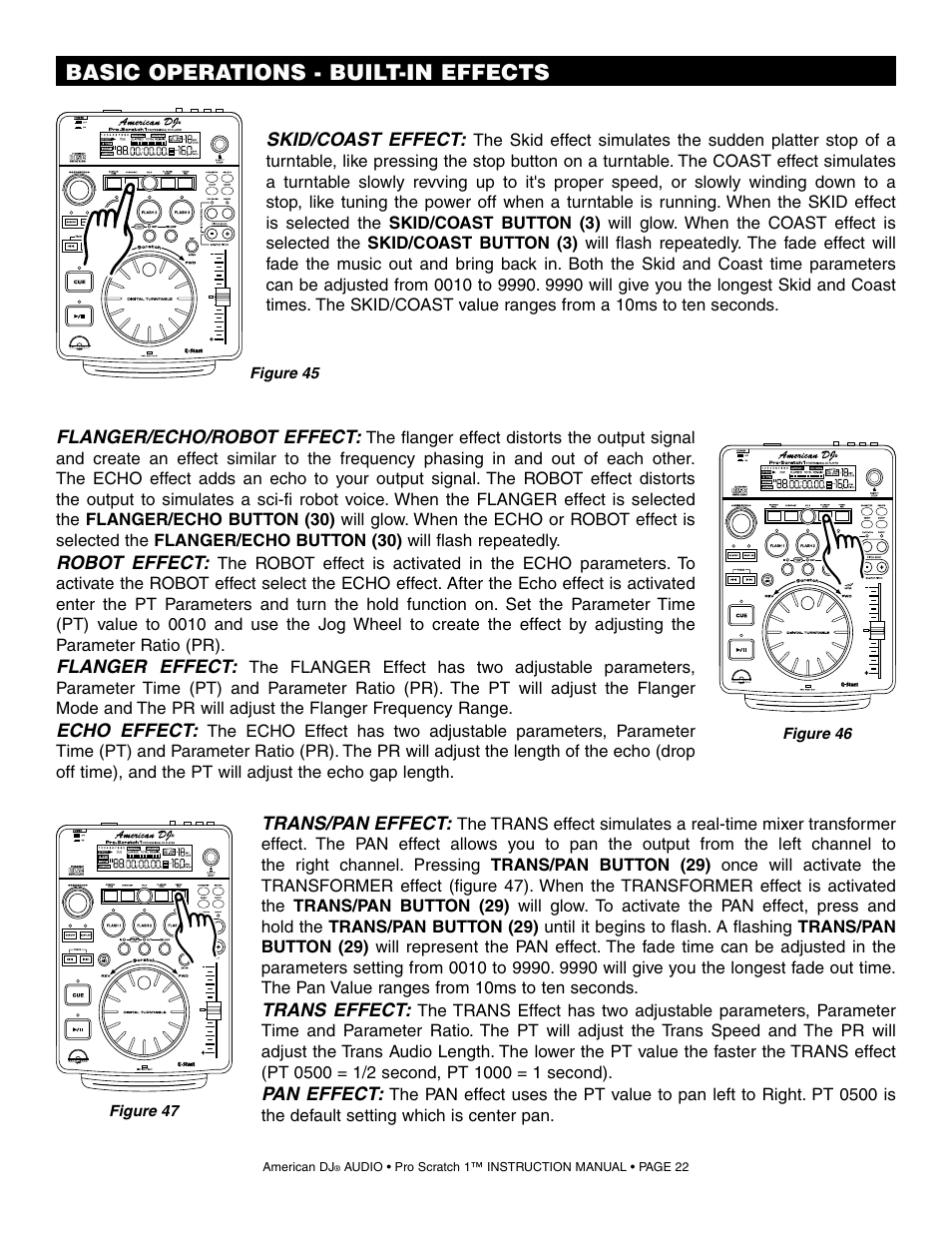 Basic operations - built-in effects | American Audio Pro Scratch 1 User Manual | Page 22 / 28