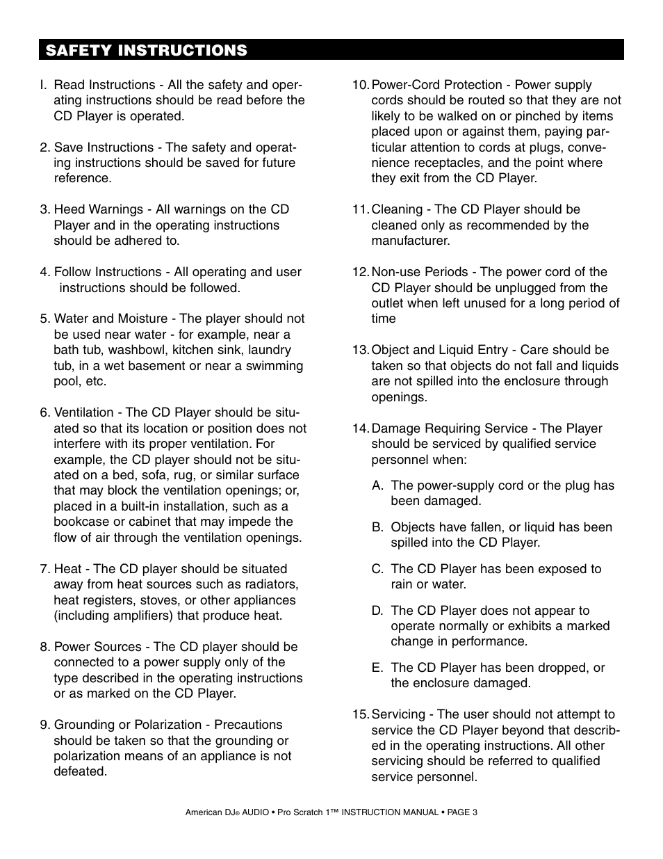 Safety instructions | American Audio Pro Scratch 1 User Manual | Page 3 / 28