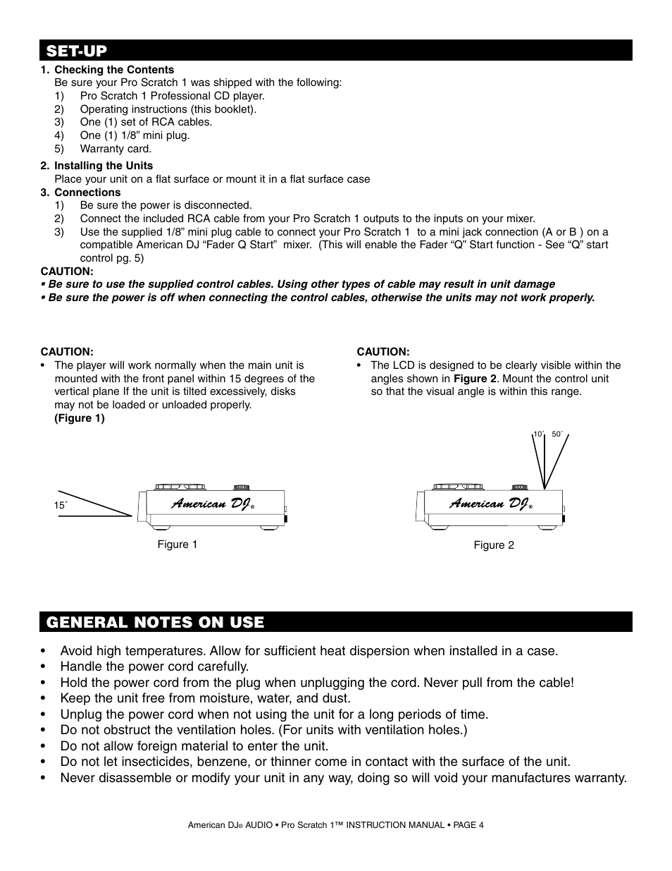 Set-up | American Audio Pro Scratch 1 User Manual | Page 4 / 28