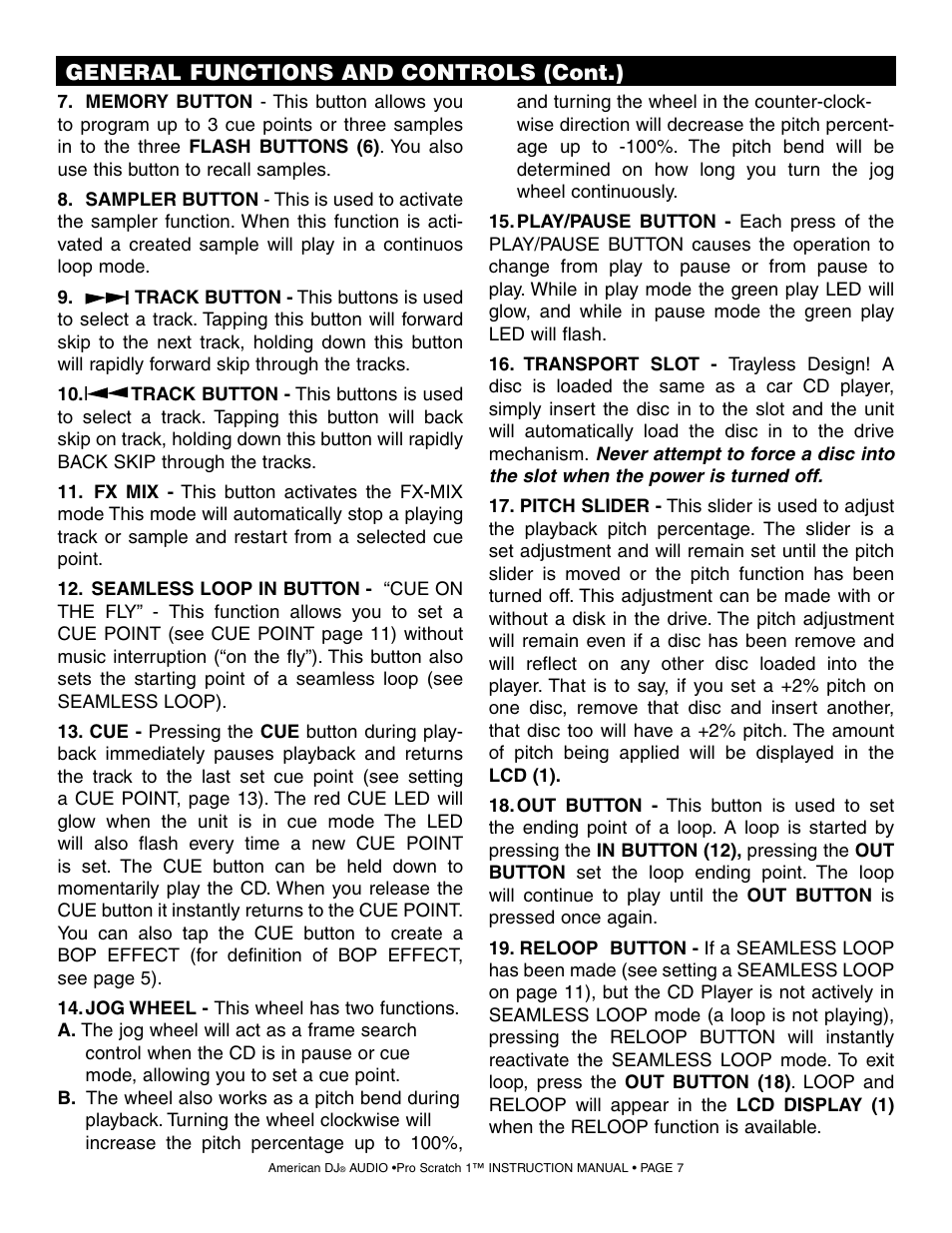 American Audio Pro Scratch 1 User Manual | Page 7 / 28