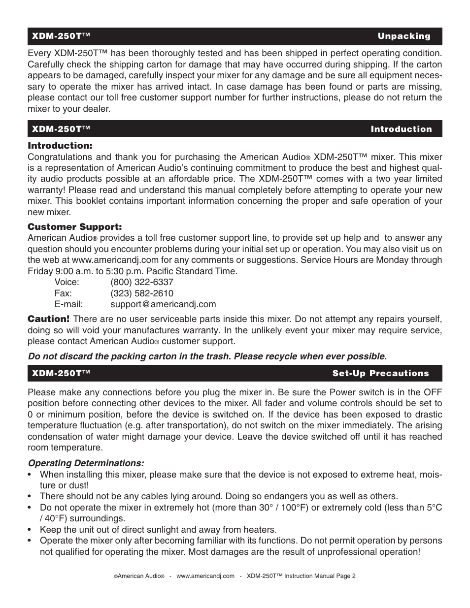 American Audio XDM-250TTM User Manual | Page 2 / 12