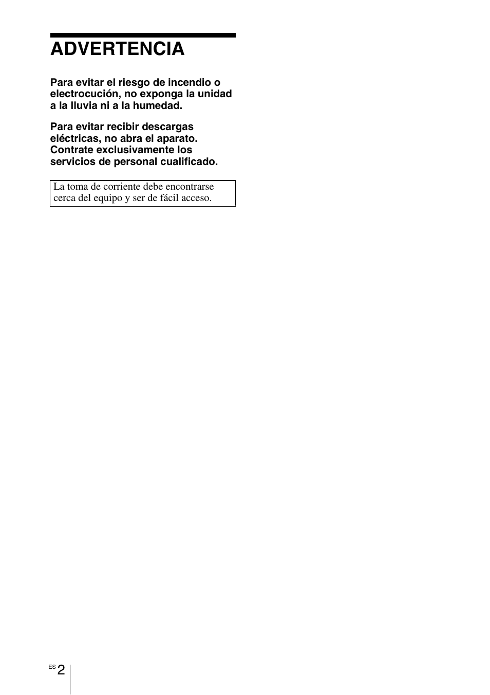 Advertencia | Sony VPL-EX1 User Manual | Page 110 / 164