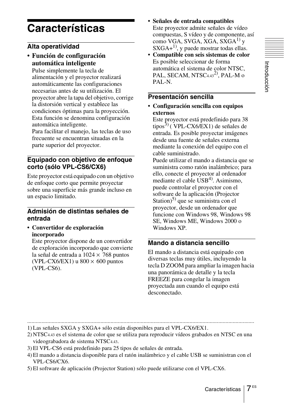 Características | Sony VPL-EX1 User Manual | Page 115 / 164
