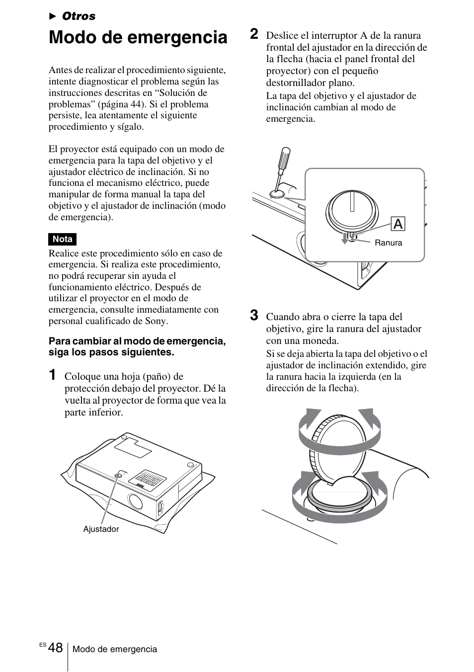 Otros, Modo de emergencia | Sony VPL-EX1 User Manual | Page 156 / 164