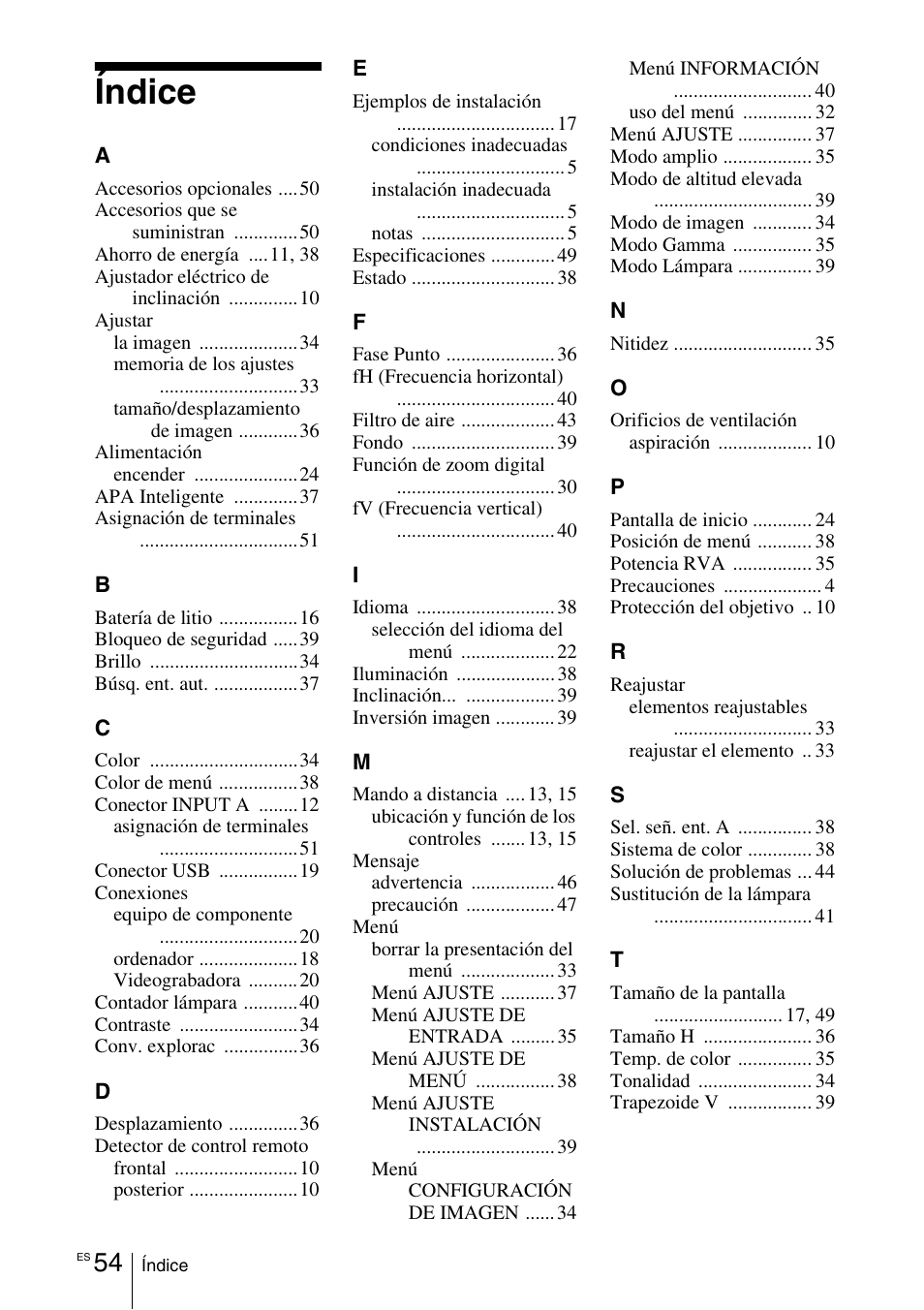 Índice | Sony VPL-EX1 User Manual | Page 162 / 164