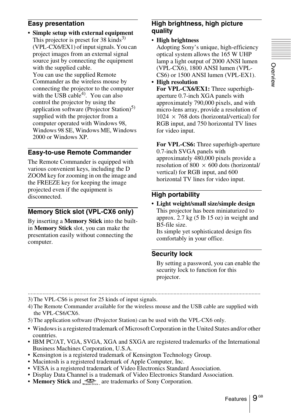 Sony VPL-EX1 User Manual | Page 9 / 164