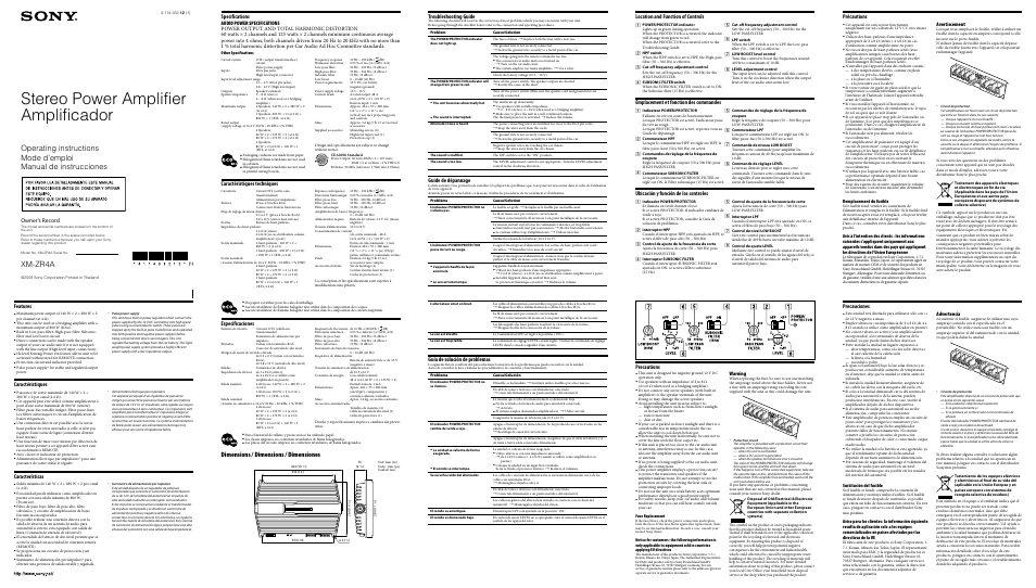 Sony XM-ZR4A User Manual | 2 pages