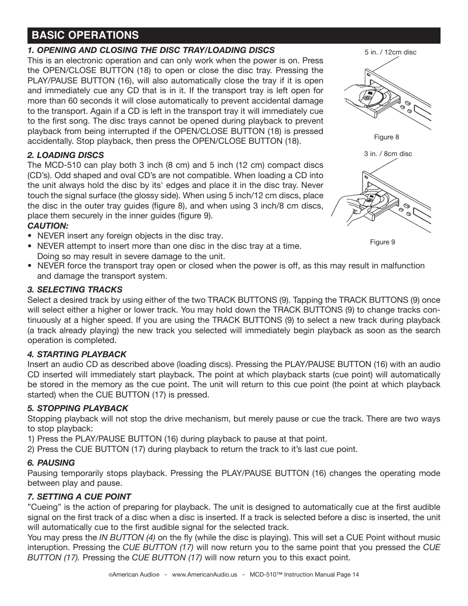 Basic operations | American Audio MCD-510 User Manual | Page 14 / 24