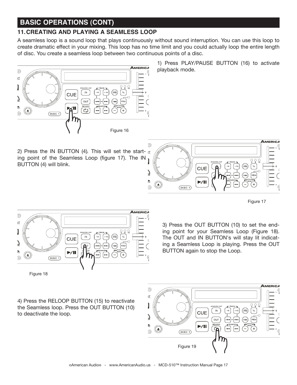 Basic operations (cont), Creating and playing a seamless loop, Figure 19 | American audio | American Audio MCD-510 User Manual | Page 17 / 24