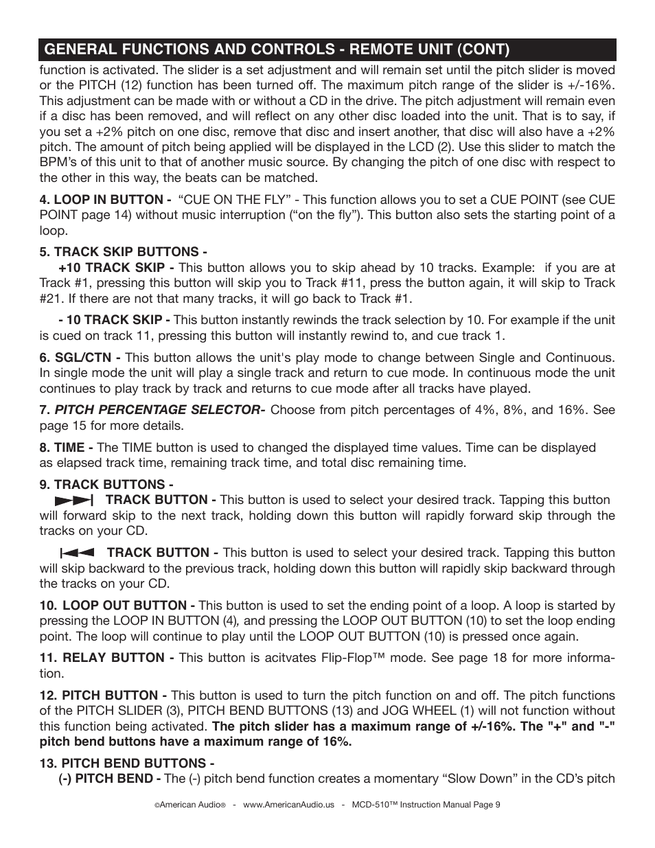 American Audio MCD-510 User Manual | Page 9 / 24