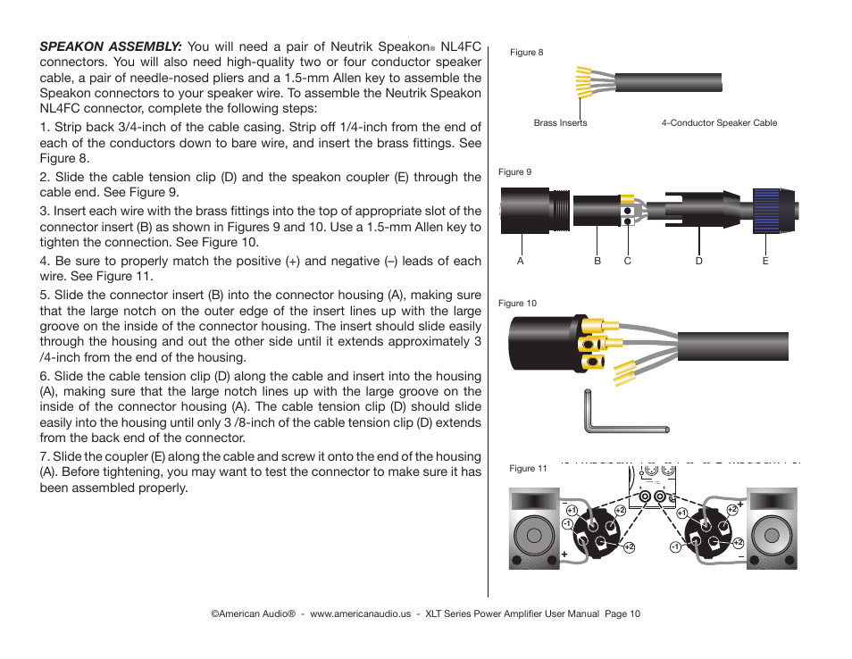 Speakon 1+ hot 1 cold | American Audio XLT2000 User Manual | Page 10 / 20