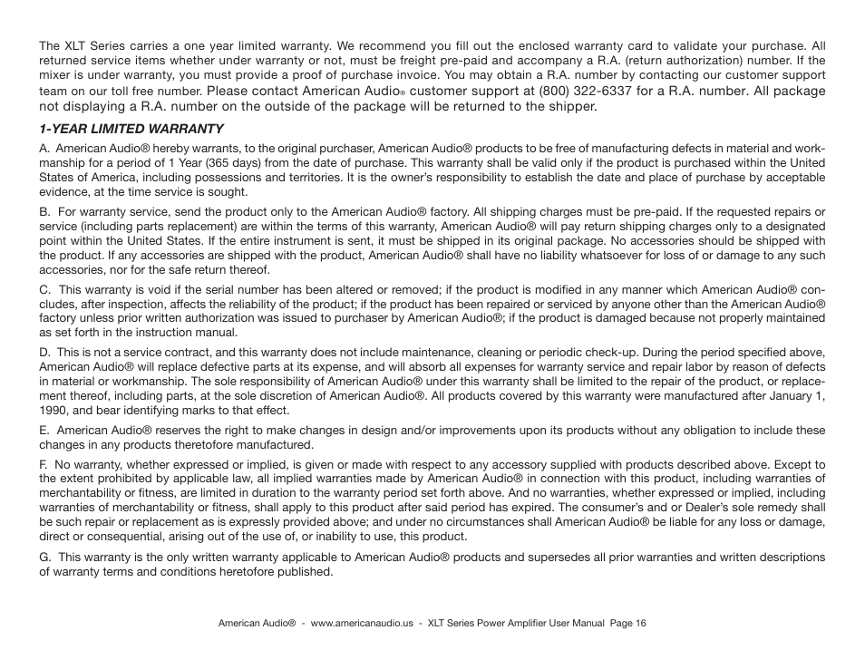 American Audio XLT2000 User Manual | Page 16 / 20