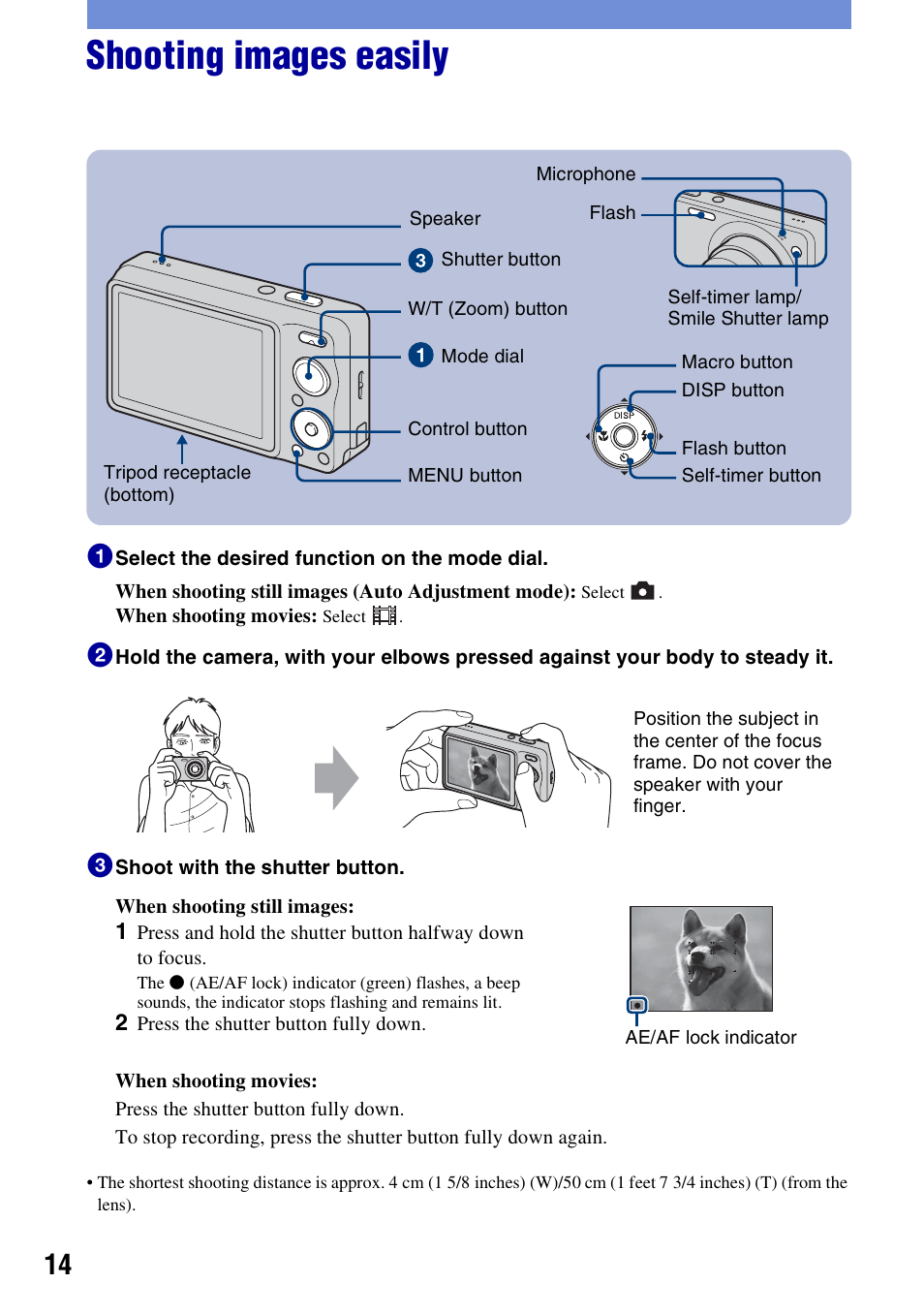 Shooting images easily | Sony DSC-W230 User Manual | Page 14 / 80