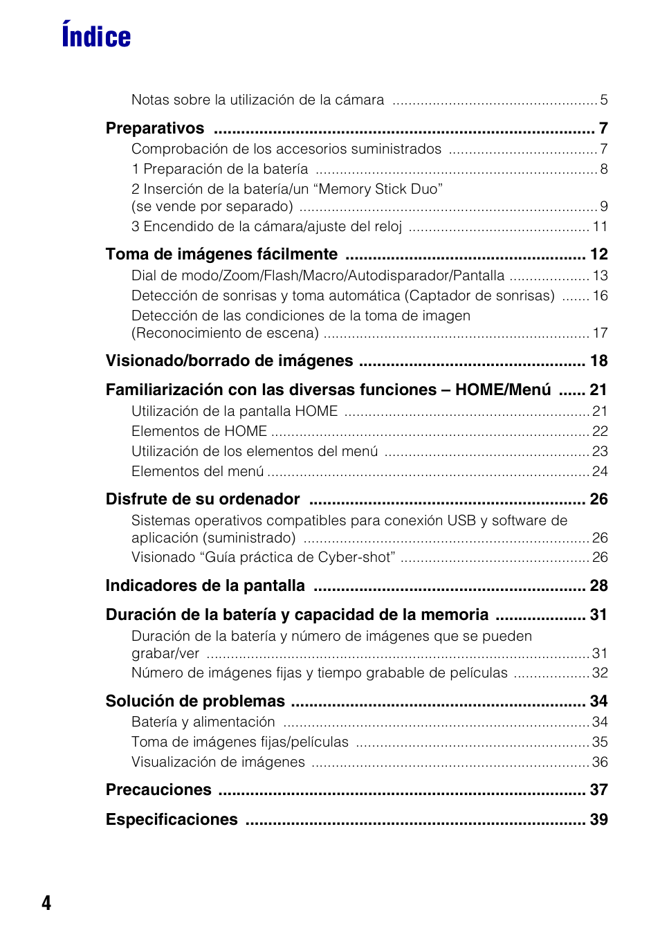 Índice | Sony DSC-W230 User Manual | Page 40 / 80