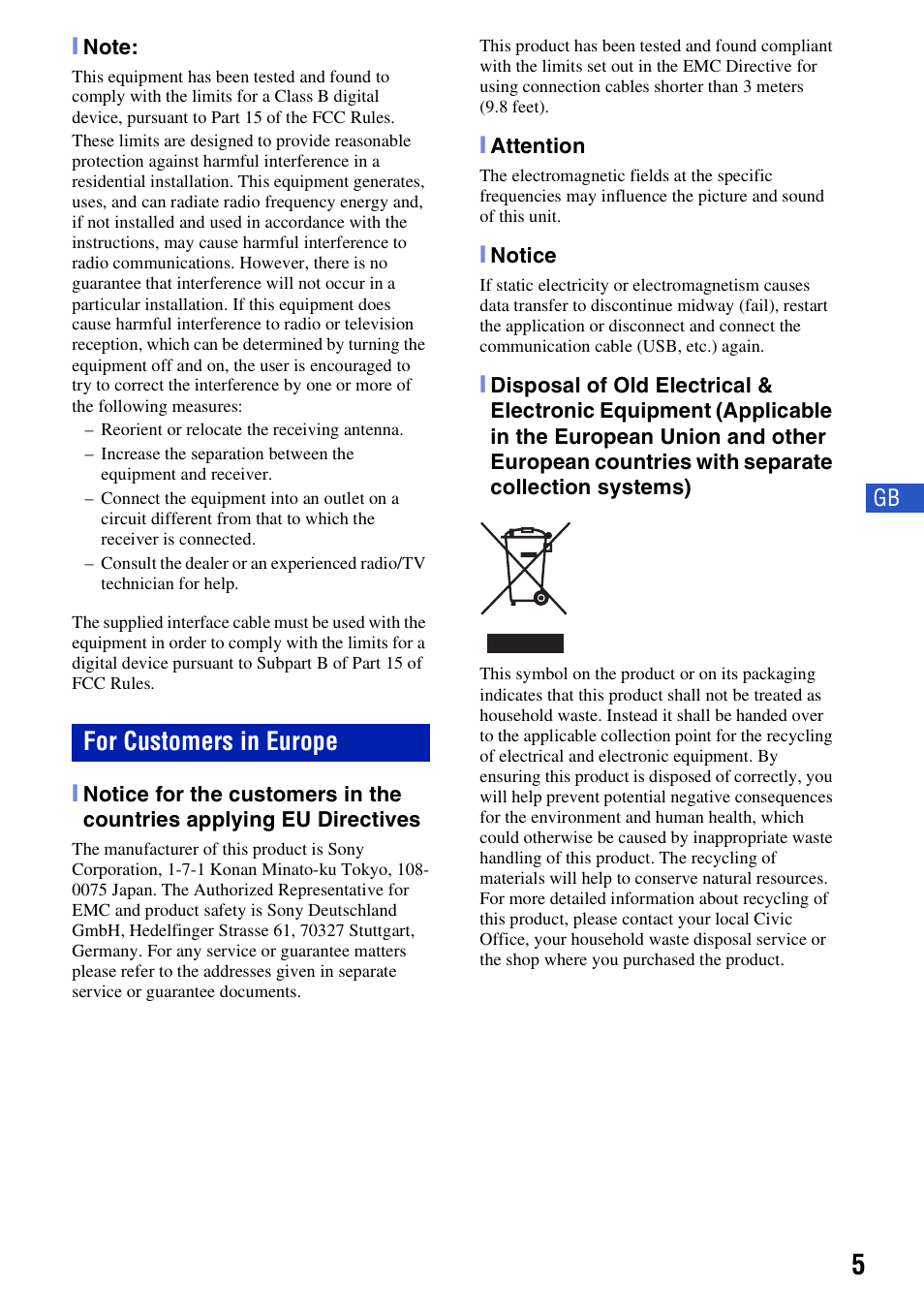 For customers in europe | Sony DSC-W230 User Manual | Page 5 / 80