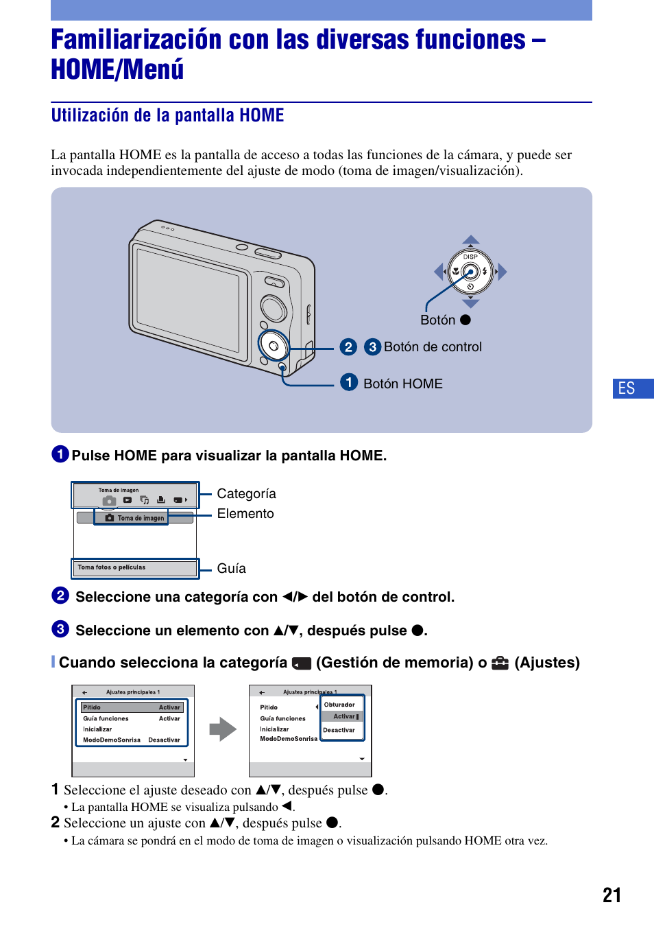 Utilización de la pantalla home | Sony DSC-W230 User Manual | Page 57 / 80